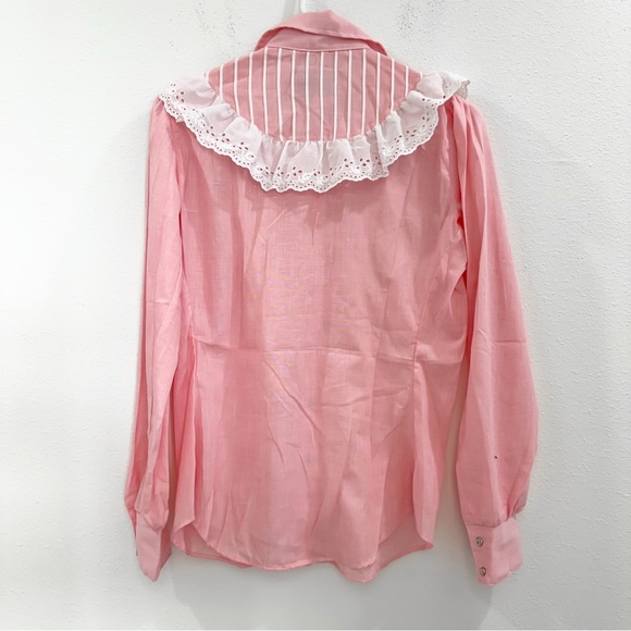 Vintage 80s Western Coquette Panhandle Pink Blouse Lace Cottagecore Gunne Sax S - Picture 4 of 6